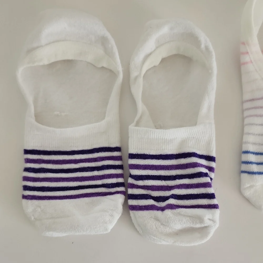 UNBRANDED Striped Ankle Socks Set Of 3 Multicolor & No Show Socks Set Of 3